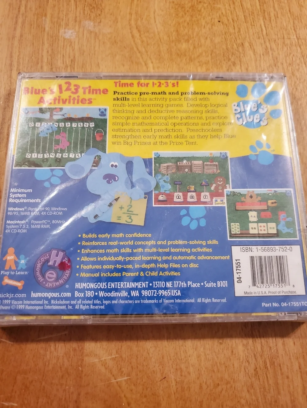 Sealed Blue's 123 Time Activities PC CD ROM 2001 Games Blues Clues Nick Jr Vtg